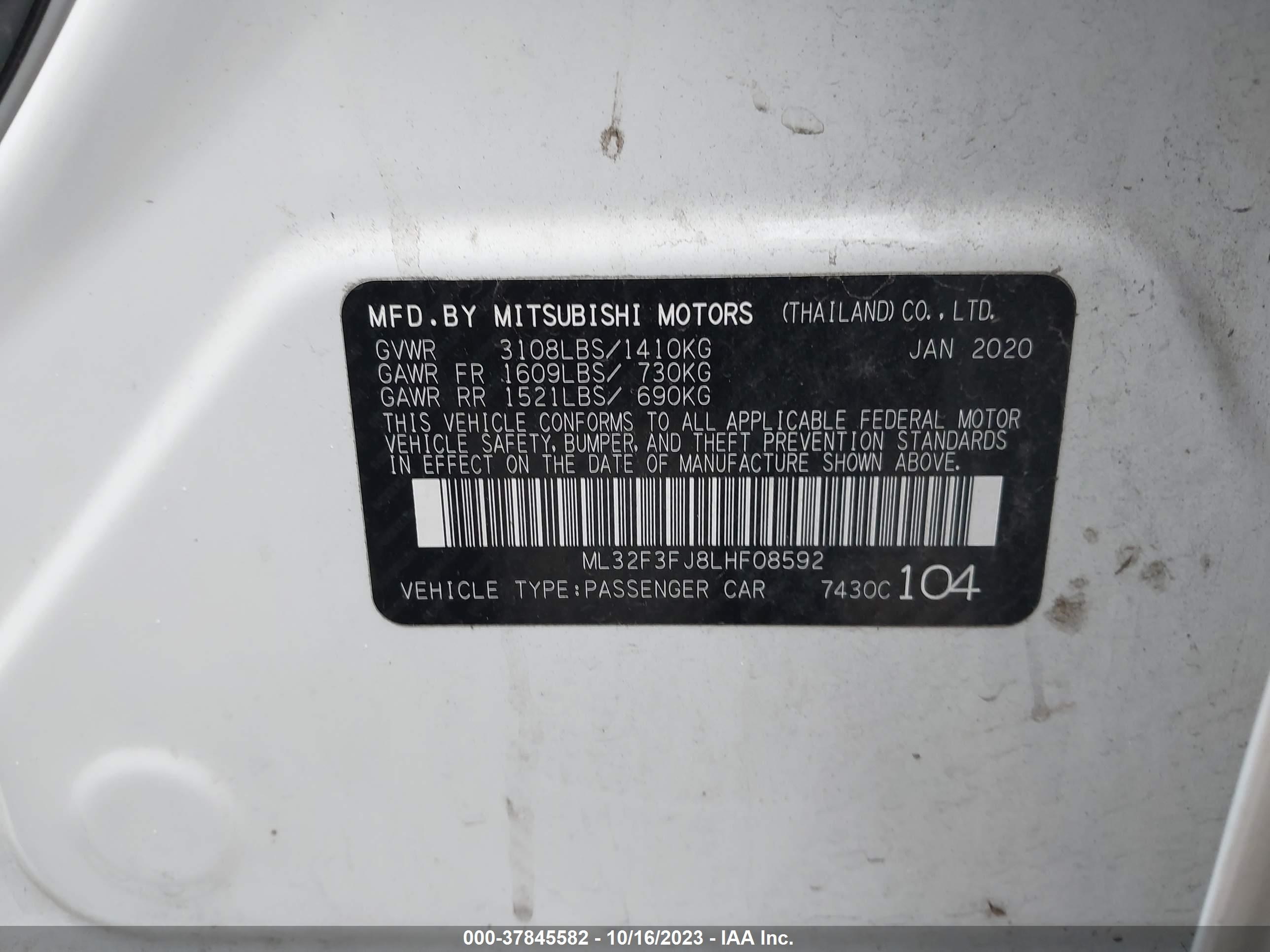 Photo 8 VIN: ML32F3FJ8LHF08592 - MITSUBISHI MIRAGE 