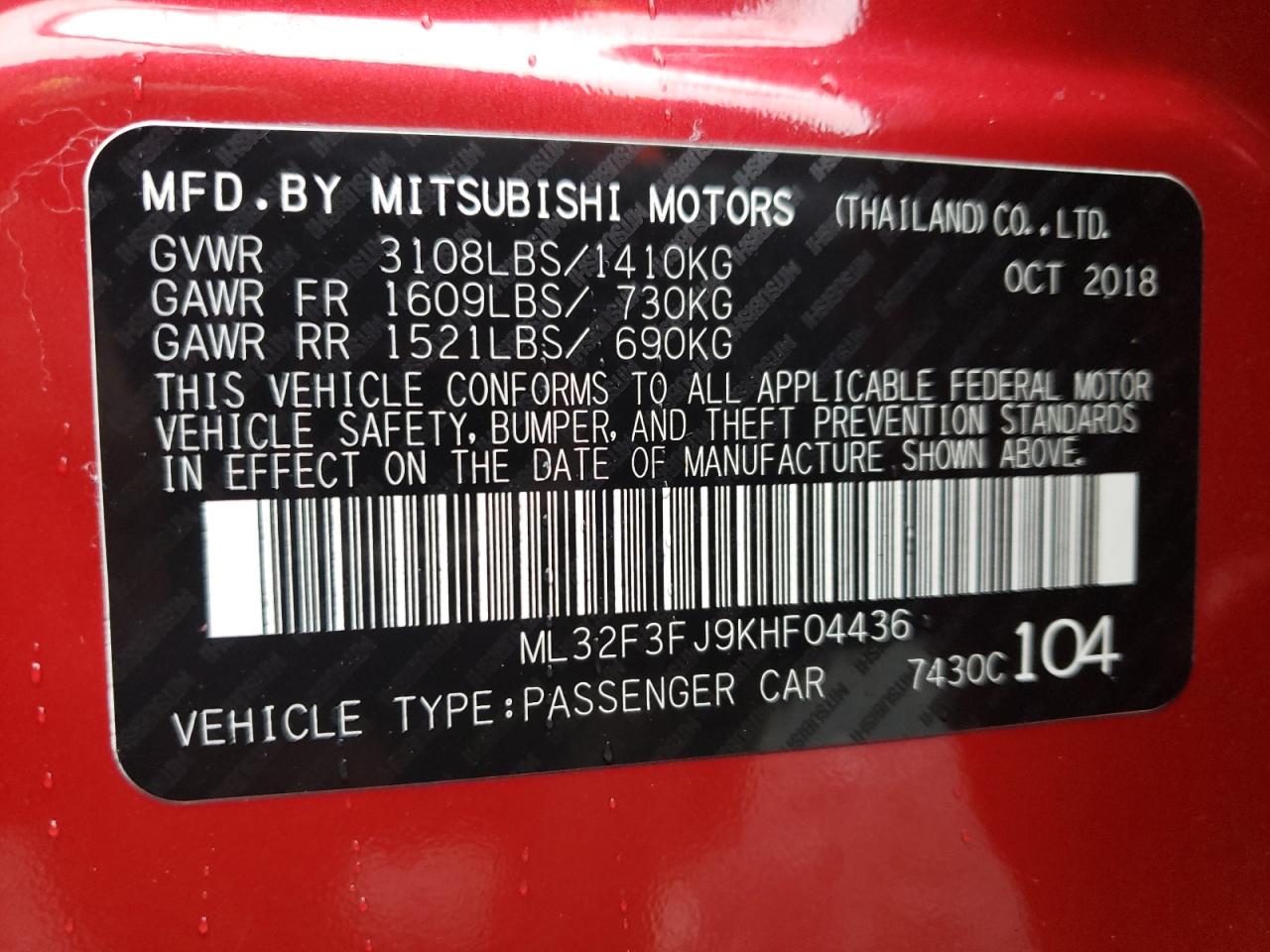 Photo 11 VIN: ML32F3FJ9KHF04436 - MITSUBISHI MIRAGE 