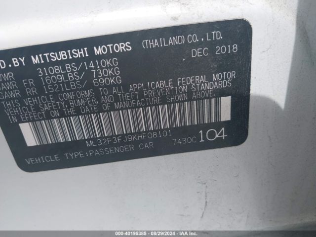 Photo 8 VIN: ML32F3FJ9KHF08101 - MITSUBISHI MIRAGE G4 