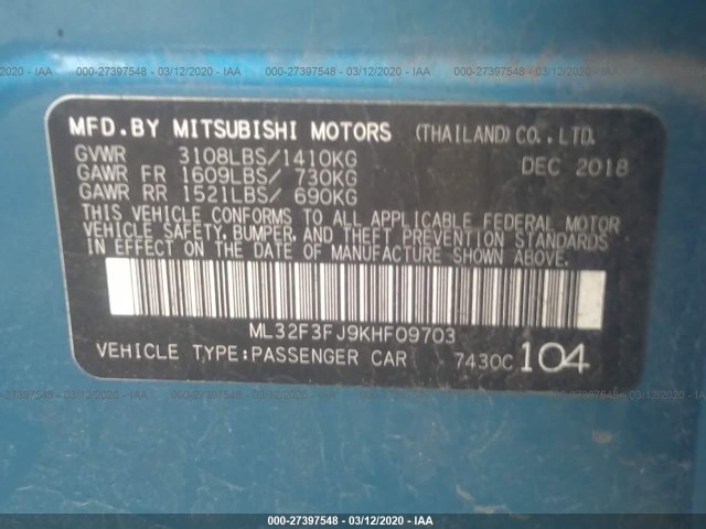 Photo 8 VIN: ML32F3FJ9KHF09703 - MITSUBISHI MIRAGE G4 