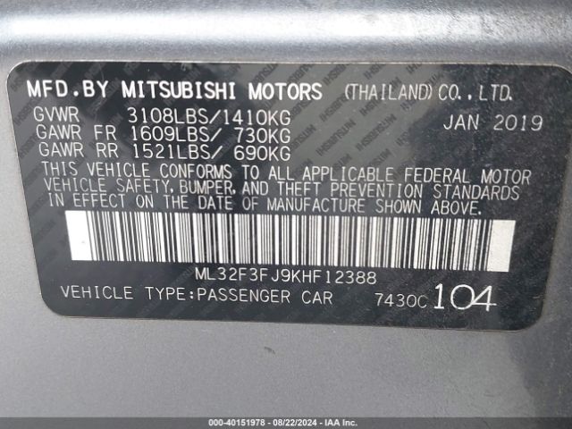 Photo 8 VIN: ML32F3FJ9KHF12388 - MITSUBISHI MIRAGE G4 