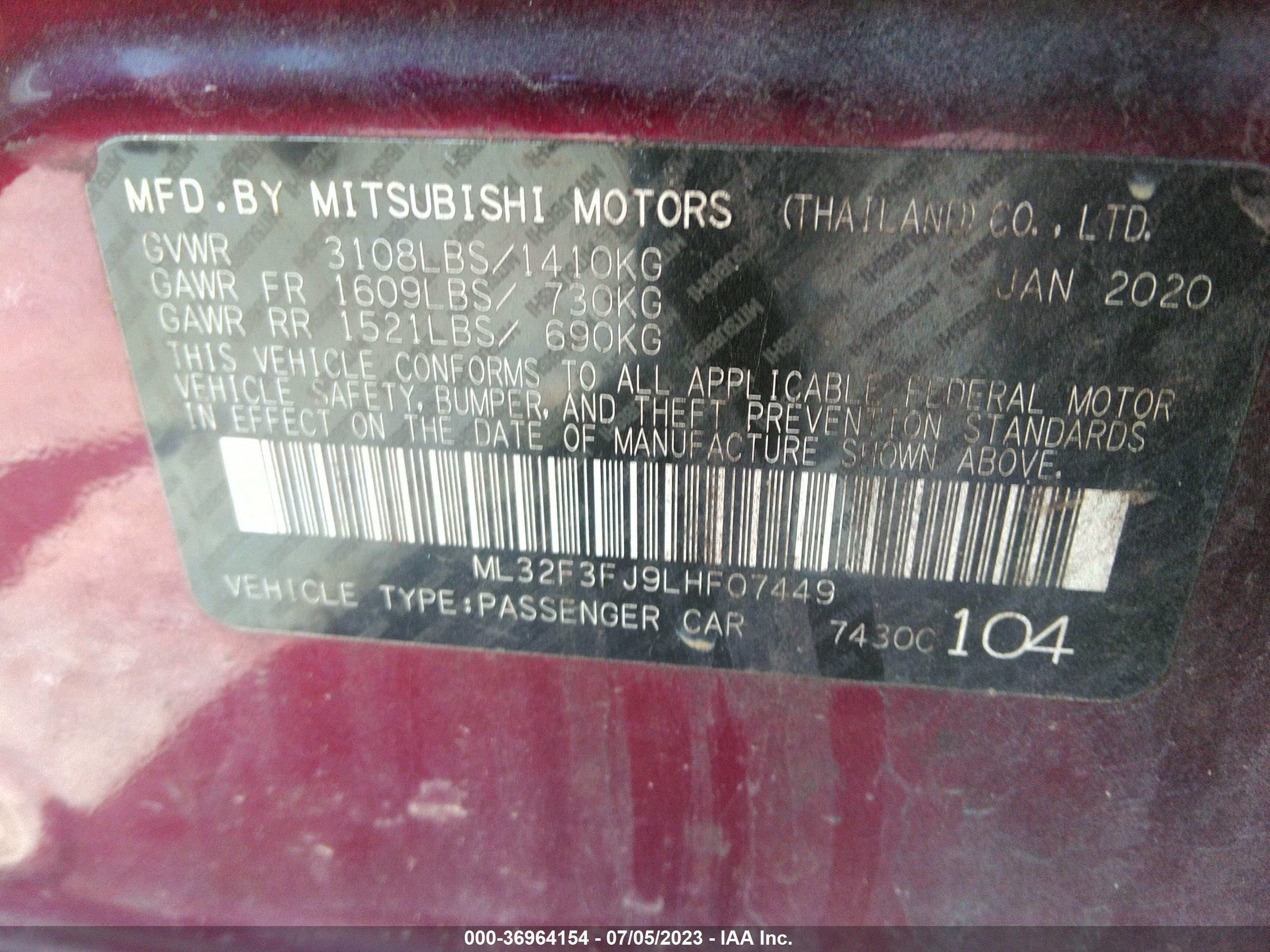 Photo 8 VIN: ML32F3FJ9LHF07449 - MITSUBISHI MIRAGE 