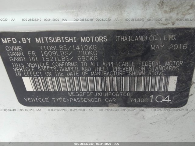 Photo 8 VIN: ML32F3FJXHHF06768 - MITSUBISHI MIRAGE G4 