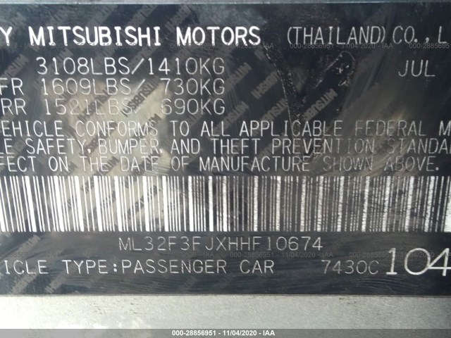 Photo 8 VIN: ML32F3FJXHHF10674 - MITSUBISHI MIRAGE G4 