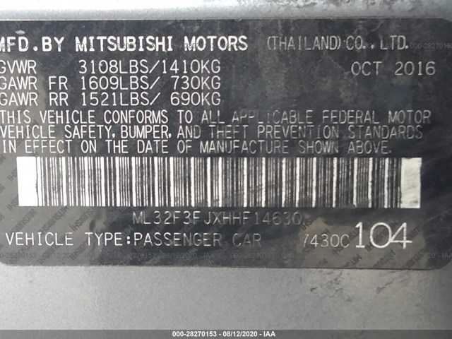 Photo 8 VIN: ML32F3FJXHHF14630 - MITSUBISHI MIRAGE G4 