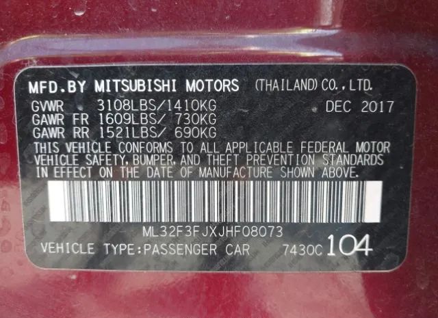 Photo 8 VIN: ML32F3FJXJHF08073 - MITSUBISHI MIRAGE 