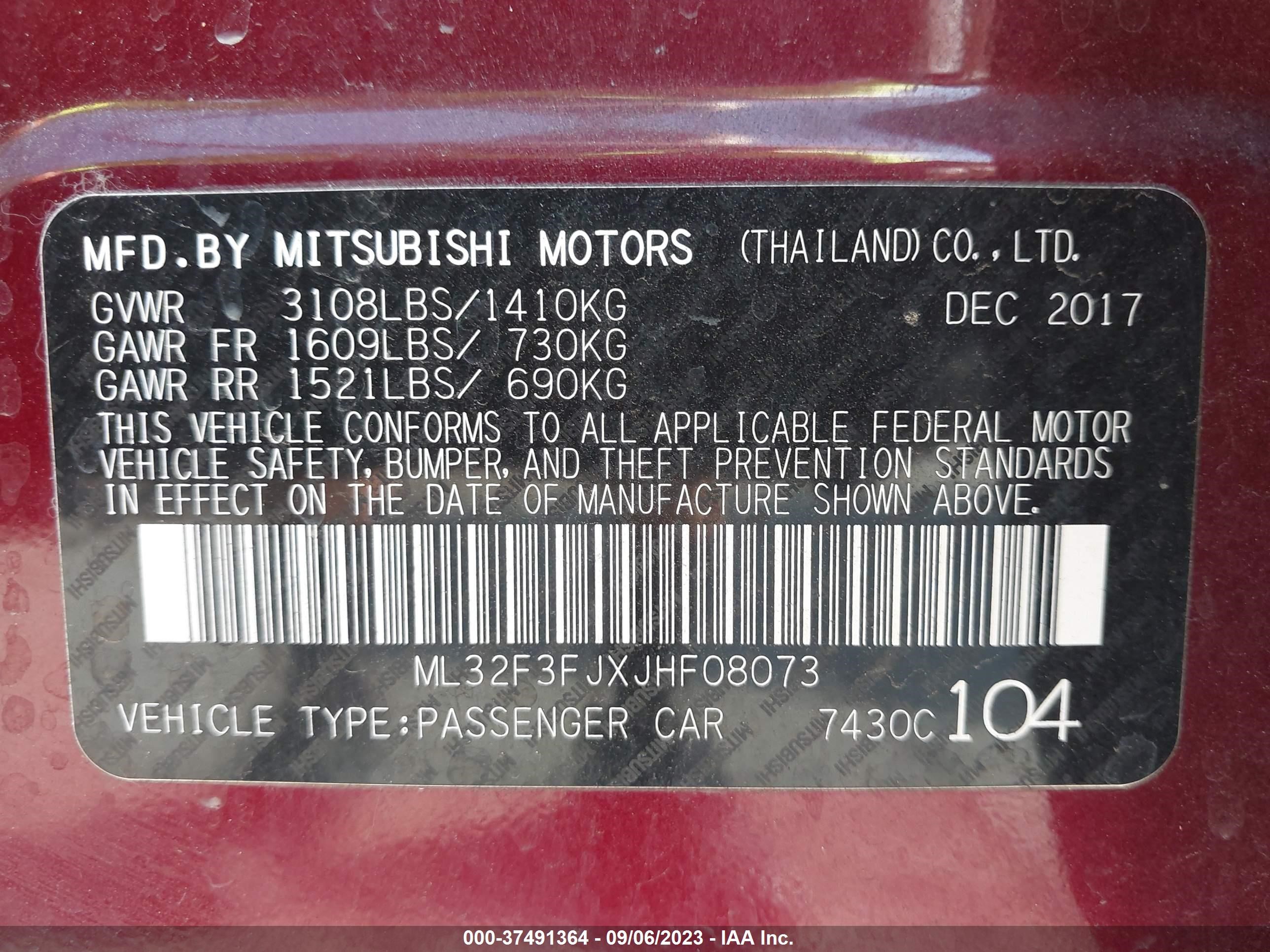 Photo 8 VIN: ML32F3FJXJHF08073 - MITSUBISHI MIRAGE 