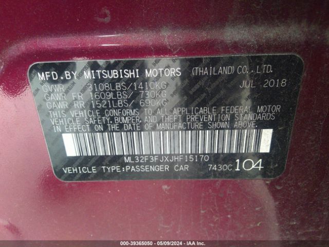 Photo 8 VIN: ML32F3FJXJHF15170 - MITSUBISHI MIRAGE 