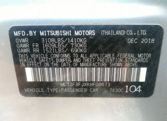 Photo 8 VIN: ML32F3FJXKHF08673 - MITSUBISHI MIRAGE G4 