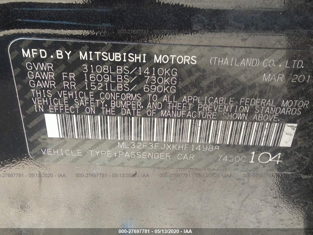 Photo 8 VIN: ML32F3FJXKHF14988 - MITSUBISHI MIRAGE G4 