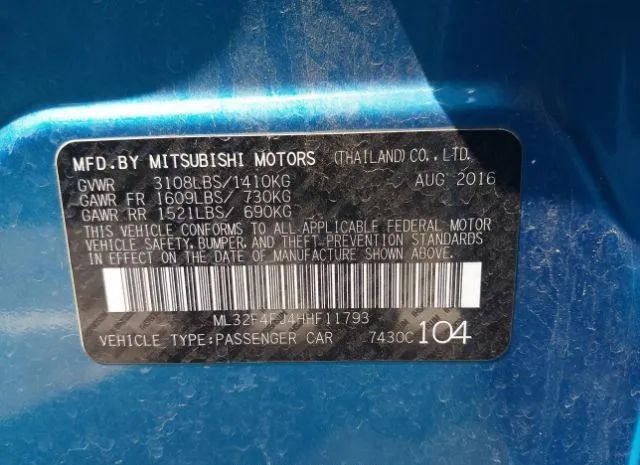 Photo 8 VIN: ML32F4FJ4HHF11793 - MITSUBISHI MIRAGE 