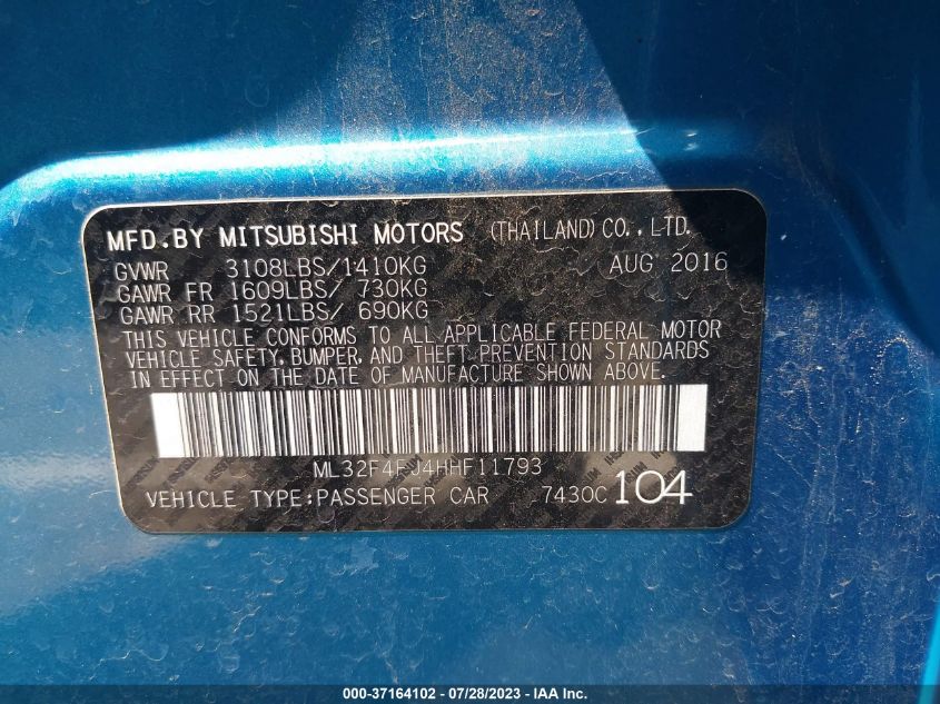 Photo 8 VIN: ML32F4FJ4HHF11793 - MITSUBISHI MIRAGE 