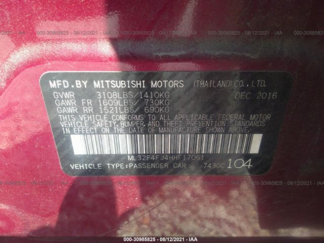 Photo 8 VIN: ML32F4FJ4HHF17061 - MITSUBISHI MIRAGE G4 