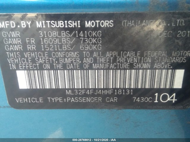 Photo 8 VIN: ML32F4FJ4HHF18131 - MITSUBISHI MIRAGE G4 