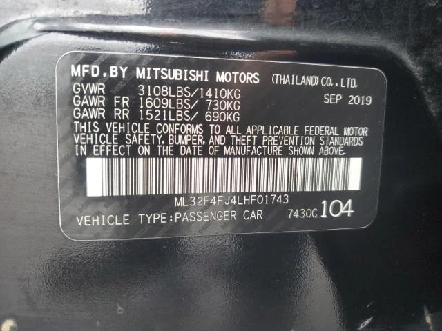 Photo 12 VIN: ML32F4FJ4LHF01743 - MITSUBISHI MIRAGE G4 