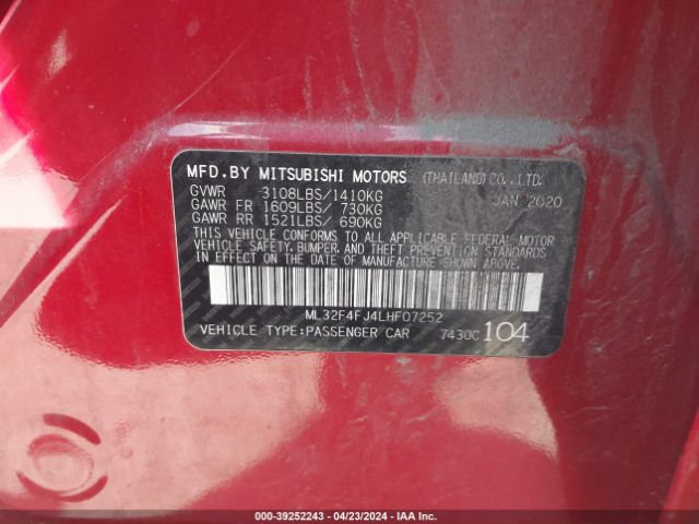 Photo 8 VIN: ML32F4FJ4LHF07252 - MITSUBISHI MIRAGE 