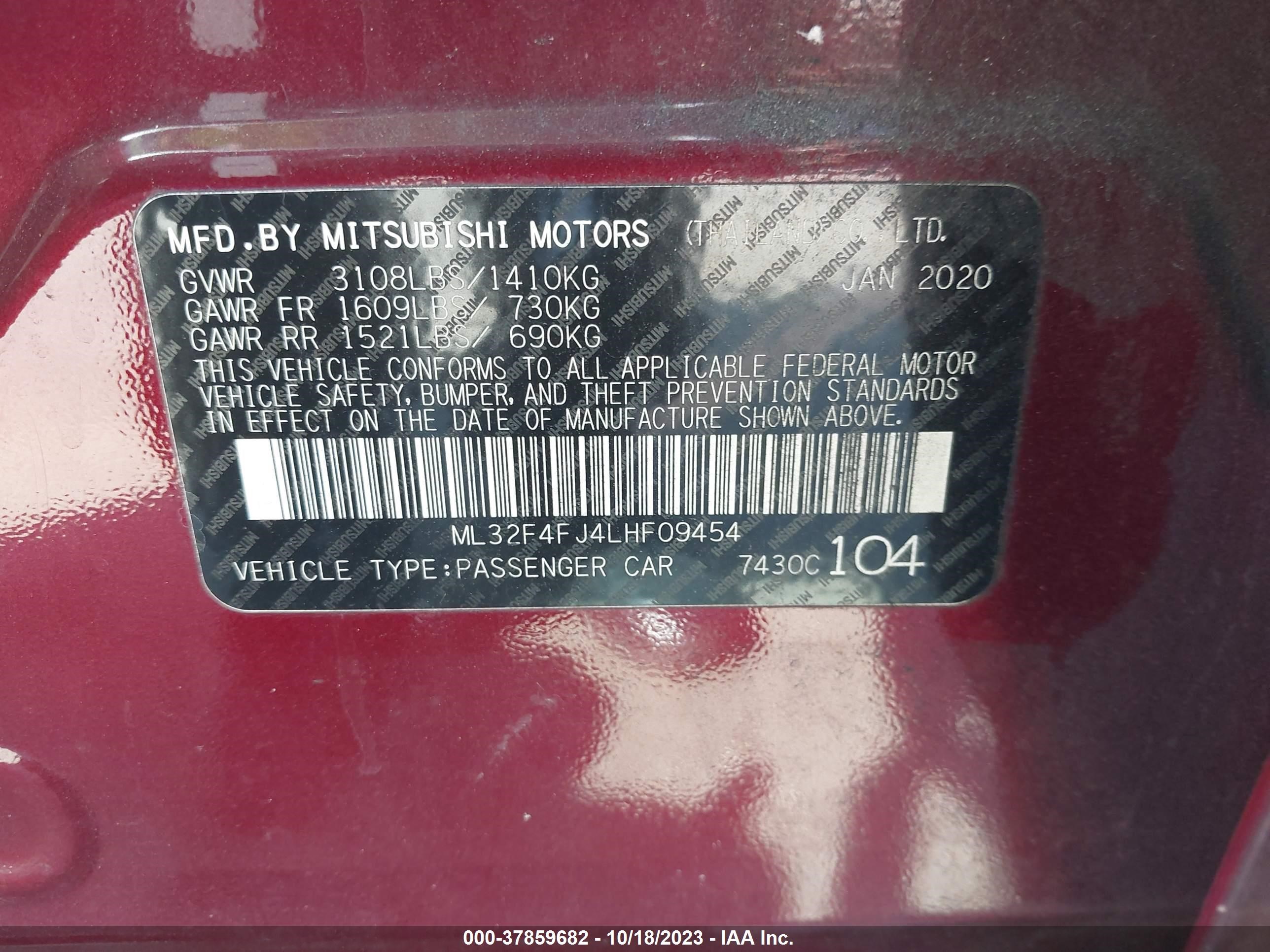 Photo 8 VIN: ML32F4FJ4LHF09454 - MITSUBISHI MIRAGE 