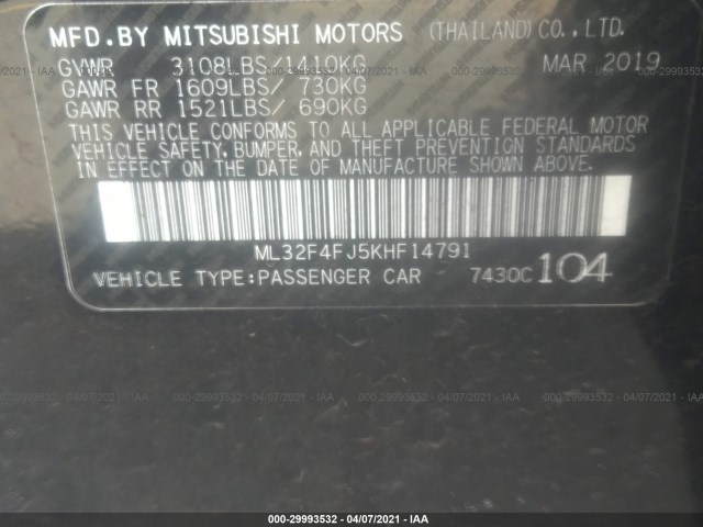 Photo 8 VIN: ML32F4FJ5KHF14791 - MITSUBISHI MIRAGE G4 