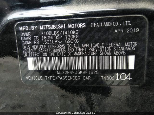 Photo 8 VIN: ML32F4FJ5KHF16251 - MITSUBISHI MIRAGE G4 