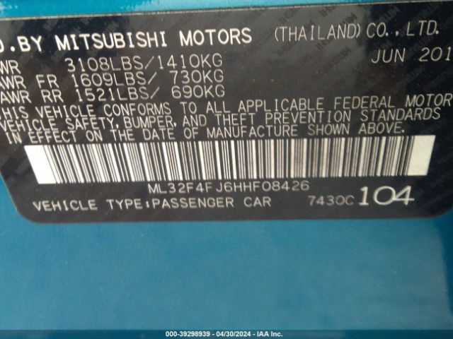 Photo 8 VIN: ML32F4FJ6HHF08426 - MITSUBISHI MIRAGE 