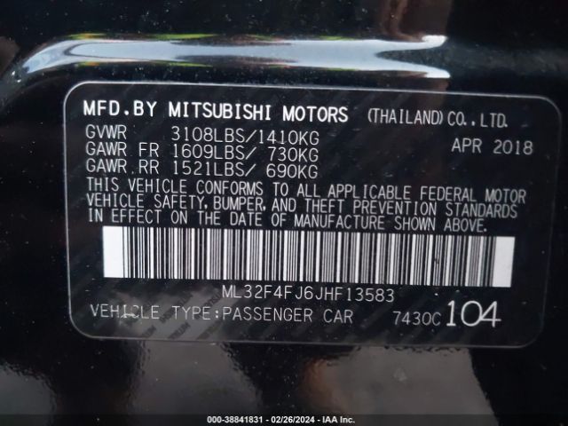 Photo 8 VIN: ML32F4FJ6JHF13583 - MITSUBISHI MIRAGE G4 