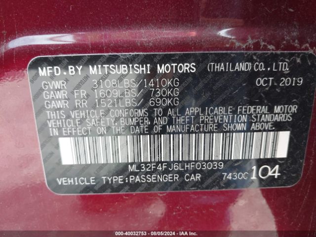 Photo 8 VIN: ML32F4FJ6LHF03039 - MITSUBISHI MIRAGE G4 