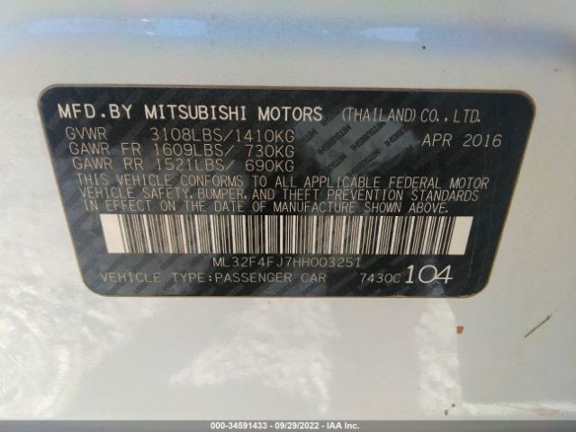 Photo 8 VIN: ML32F4FJ7HH003251 - MITSUBISHI MIRAGE G4 