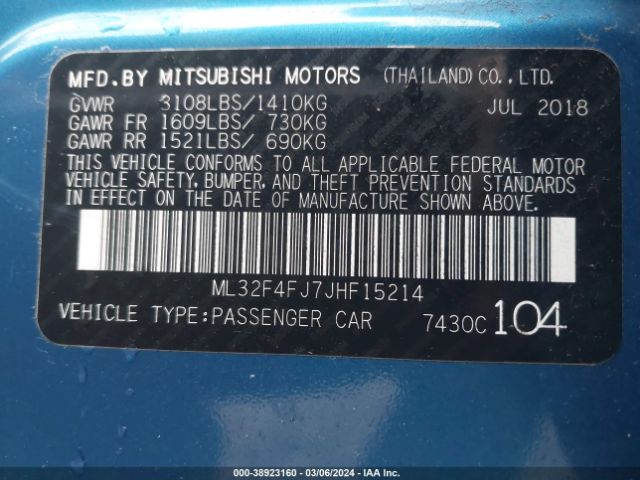 Photo 8 VIN: ML32F4FJ7JHF15214 - MITSUBISHI MIRAGE G4 