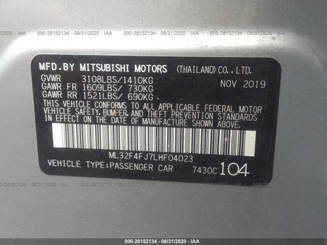 Photo 8 VIN: ML32F4FJ7LHF04023 - MITSUBISHI MIRAGE G4 