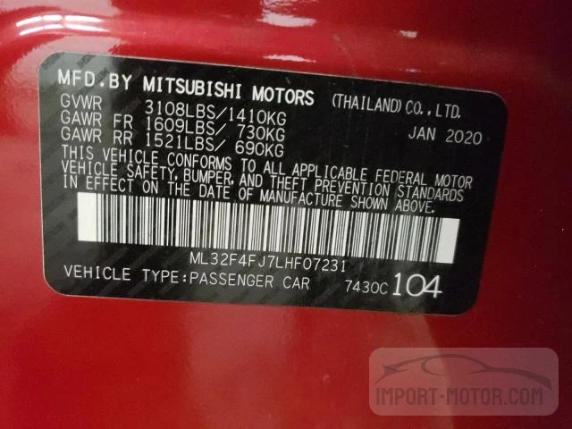 Photo 12 VIN: ML32F4FJ7LHF07231 - MITSUBISHI MIRAGE 