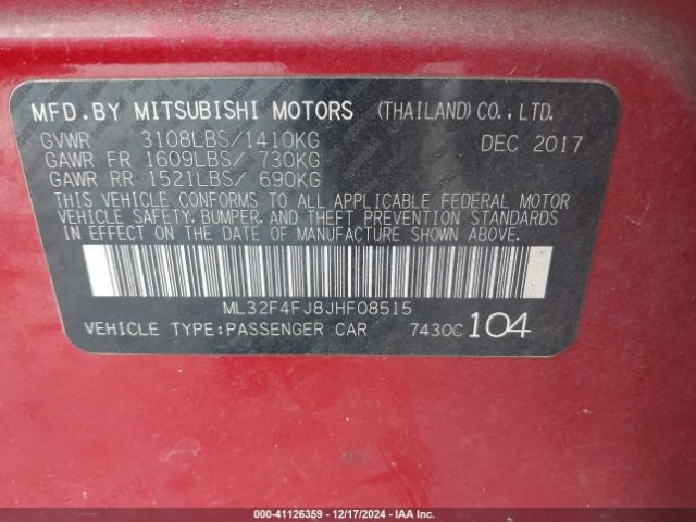 Photo 8 VIN: ML32F4FJ8JHF08515 - MITSUBISHI MIRAGE G4 