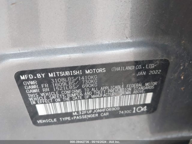 Photo 8 VIN: ML32FUFJ0NHF06909 - MITSUBISHI MIRAGE 