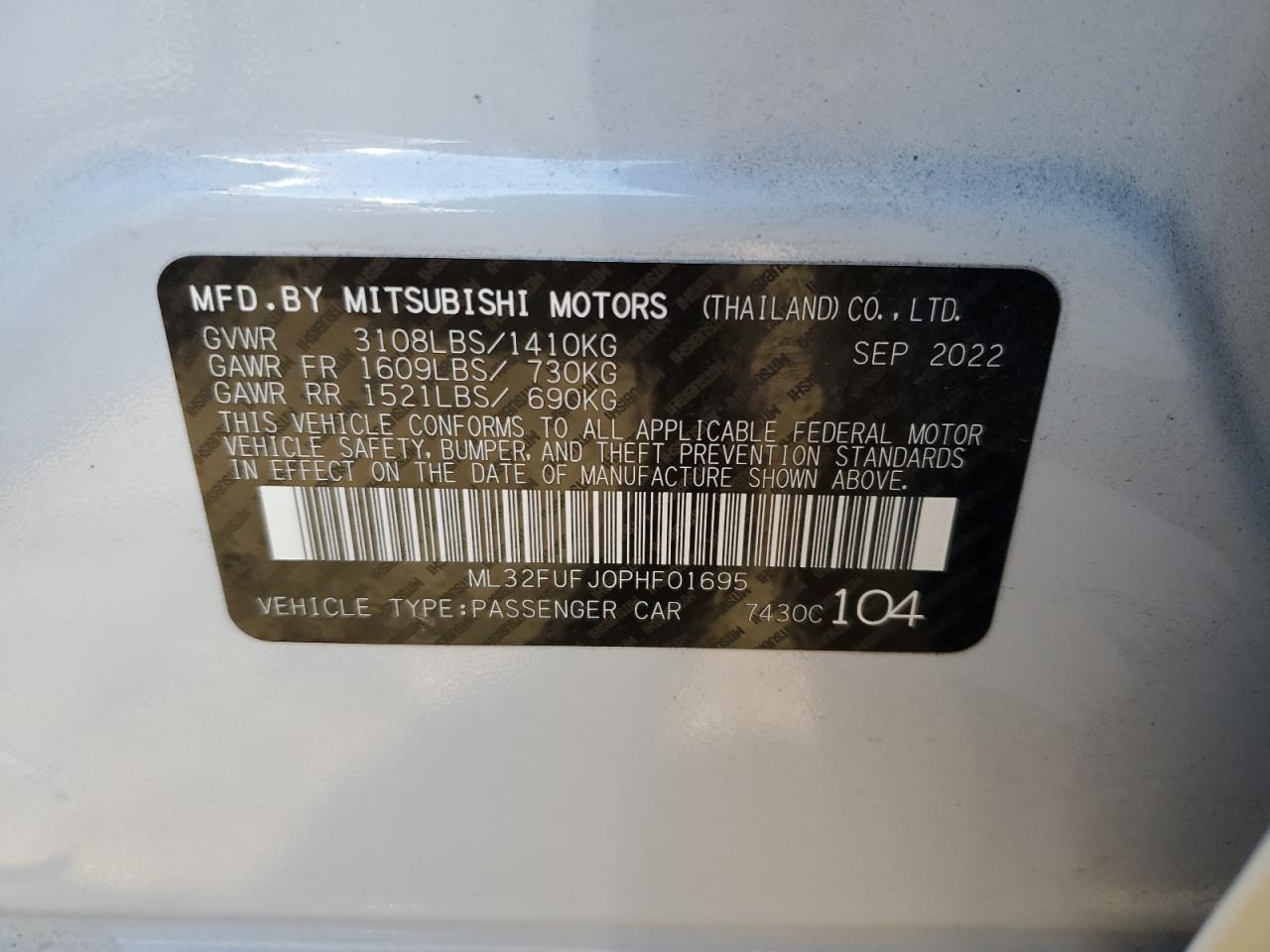 Photo 11 VIN: ML32FUFJ0PHF01695 - MITSUBISHI MIRAGE 