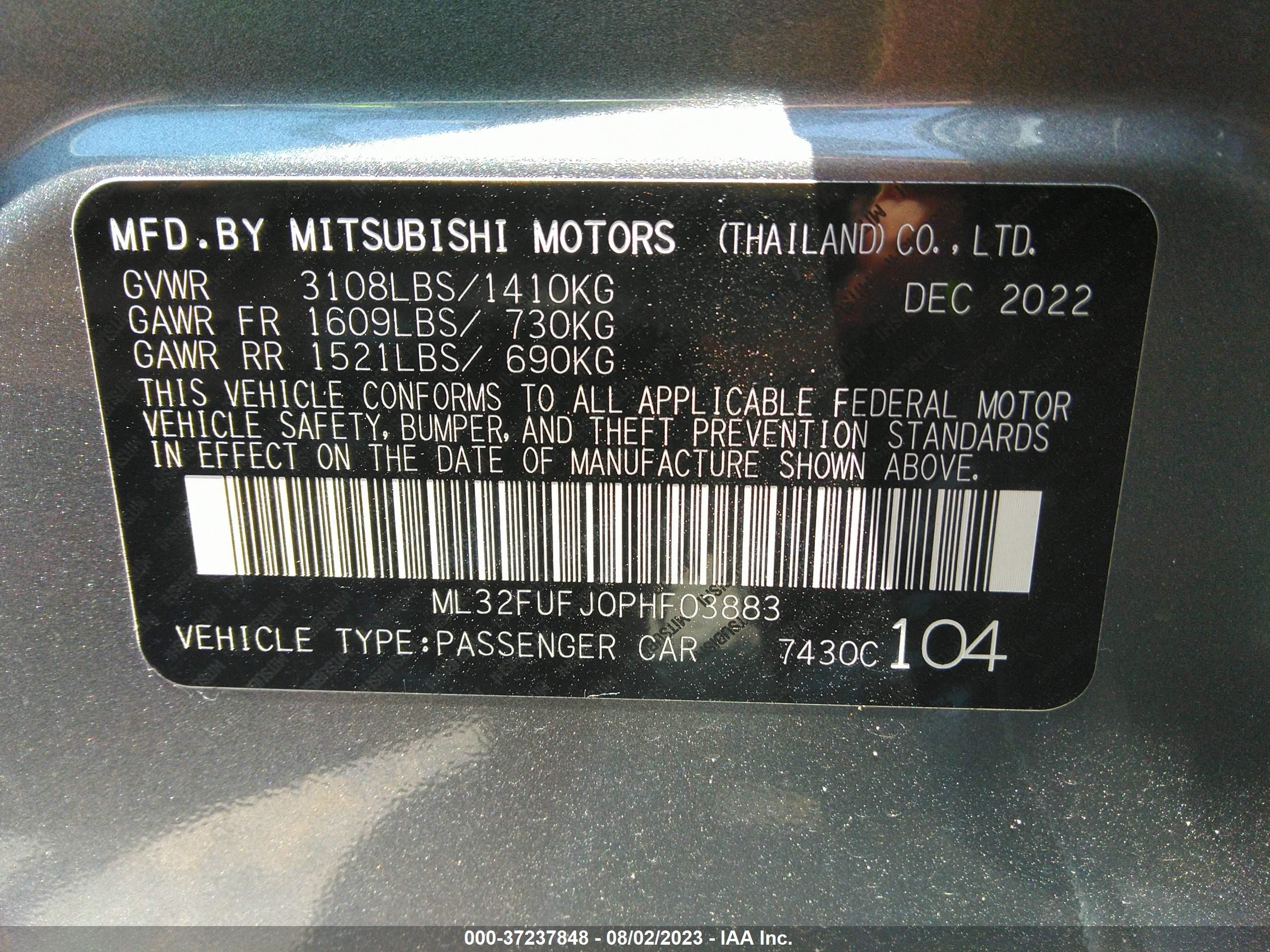 Photo 8 VIN: ML32FUFJ0PHF03883 - MITSUBISHI MIRAGE 