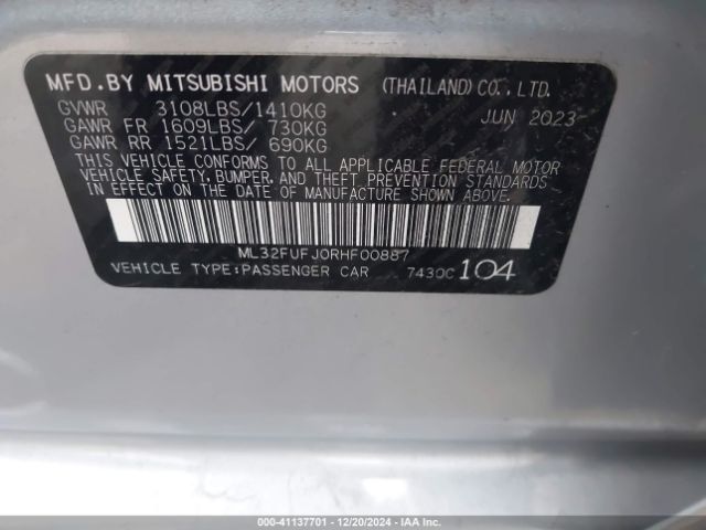 Photo 8 VIN: ML32FUFJ0RHF00887 - MITSUBISHI MIRAGE G4 