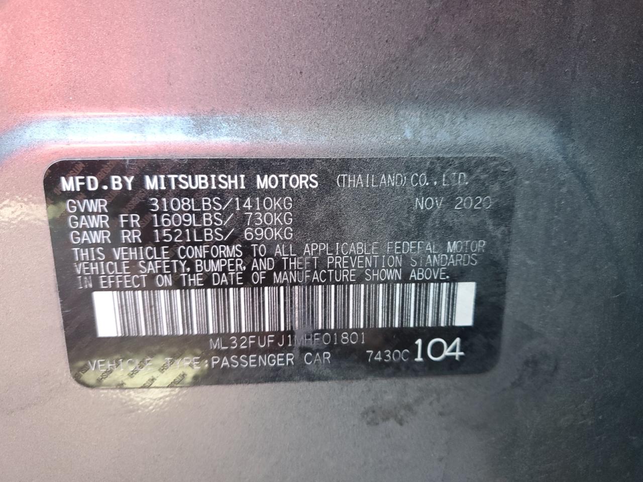 Photo 12 VIN: ML32FUFJ1MHF01801 - MITSUBISHI MIRAGE 