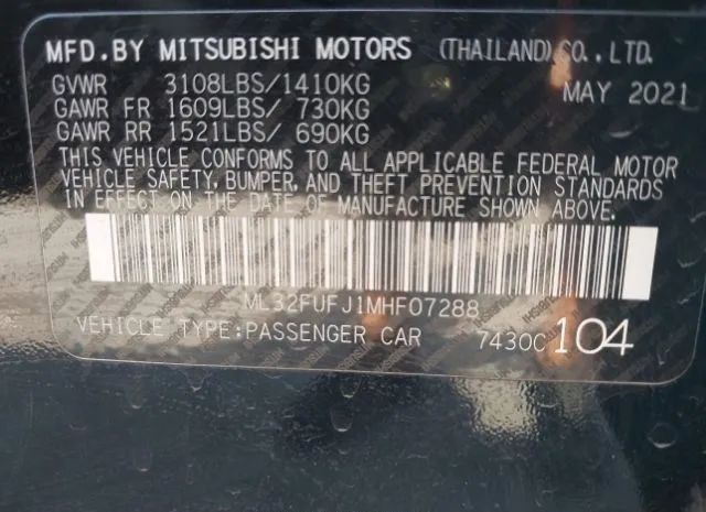 Photo 8 VIN: ML32FUFJ1MHF07288 - MITSUBISHI MIRAGE 