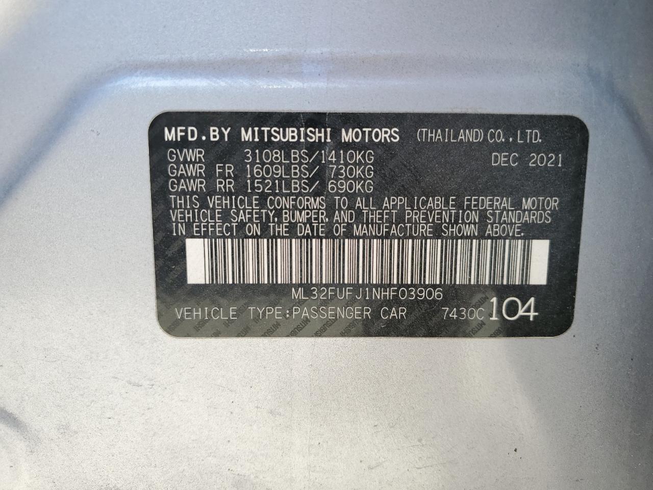 Photo 11 VIN: ML32FUFJ1NHF03906 - MITSUBISHI MIRAGE 