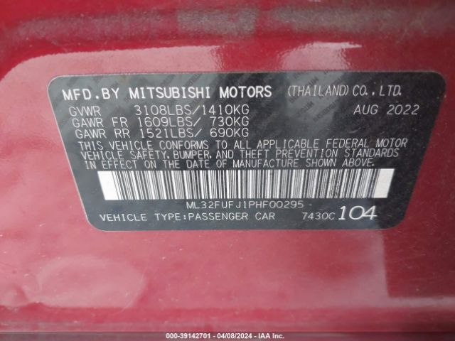 Photo 8 VIN: ML32FUFJ1PHF00295 - MITSUBISHI MIRAGE G4 