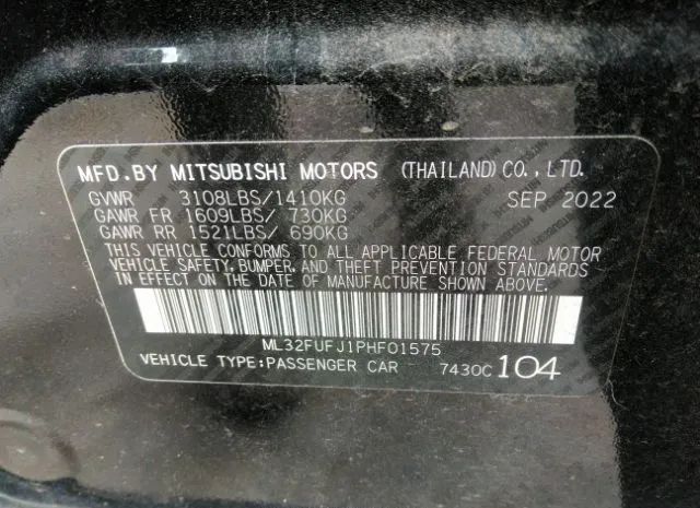 Photo 8 VIN: ML32FUFJ1PHF01575 - MITSUBISHI MIRAGE 