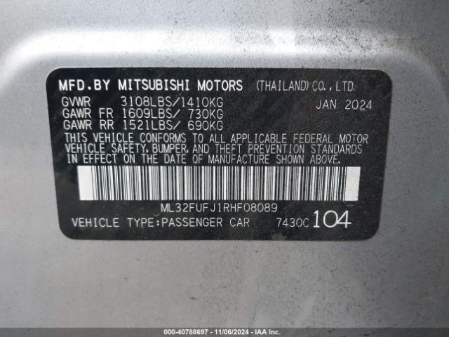 Photo 8 VIN: ML32FUFJ1RHF08089 - MITSUBISHI MIRAGE G4 