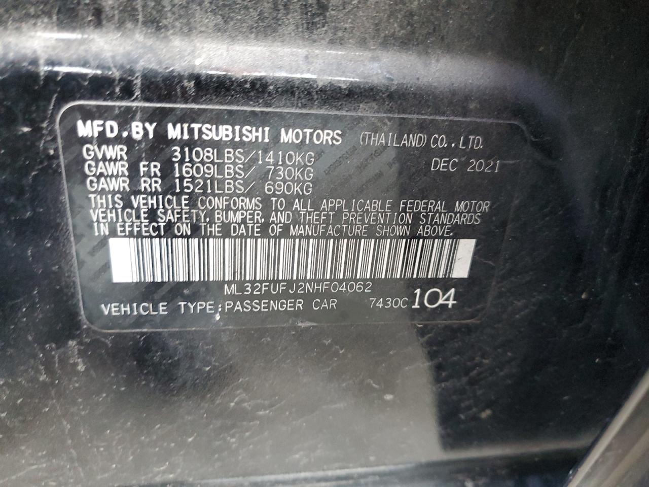 Photo 11 VIN: ML32FUFJ2NHF04062 - MITSUBISHI MIRAGE 