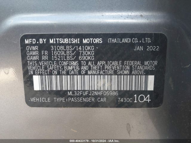 Photo 8 VIN: ML32FUFJ2NHF05986 - MITSUBISHI MIRAGE G4 