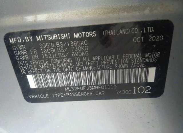 Photo 8 VIN: ML32FUFJ3MHF01119 - MITSUBISHI MIRAGE G4 