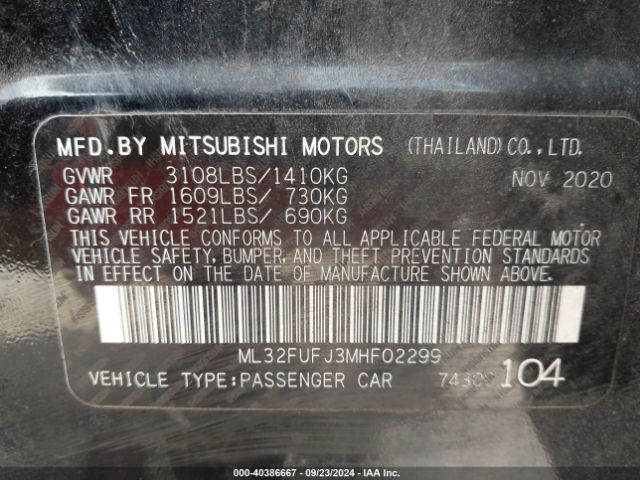 Photo 8 VIN: ML32FUFJ3MHF02299 - MITSUBISHI MIRAGE G4 