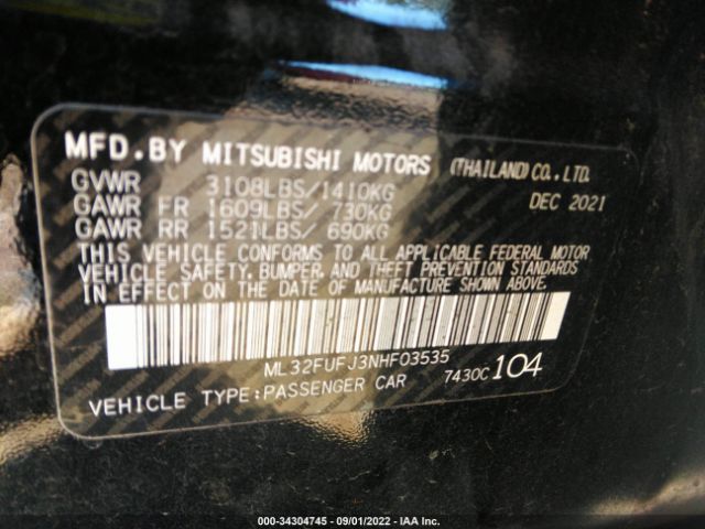 Photo 8 VIN: ML32FUFJ3NHF03535 - MITSUBISHI MIRAGE G4 