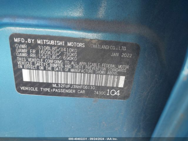 Photo 8 VIN: ML32FUFJ3NHF06130 - MITSUBISHI MIRAGE G4 