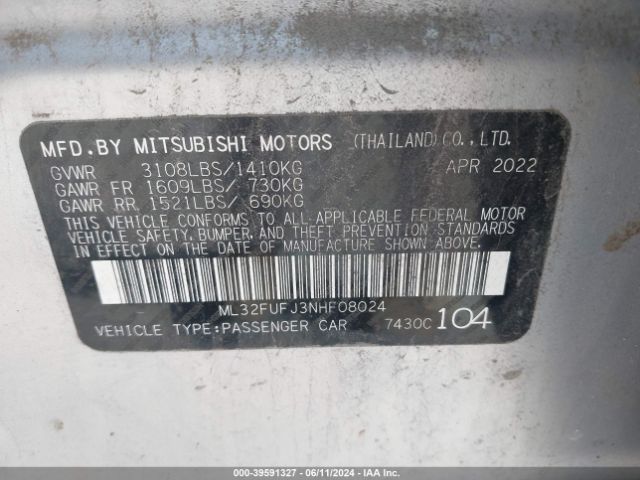 Photo 8 VIN: ML32FUFJ3NHF08024 - MITSUBISHI MIRAGE G4 