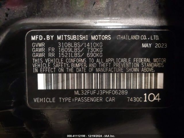 Photo 8 VIN: ML32FUFJ3PHF06289 - MITSUBISHI MIRAGE G4 