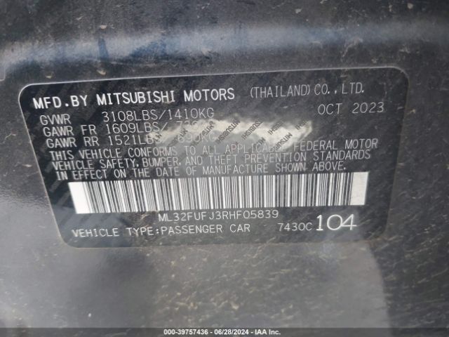 Photo 8 VIN: ML32FUFJ3RHF05839 - MITSUBISHI MIRAGE G4 